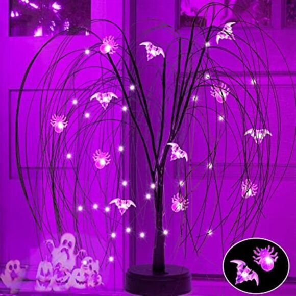 20In Purple Lighted Halloween Spooky Tree Decor, Prelit Weeping